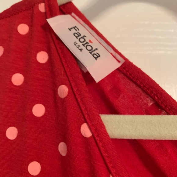 Short red dress with pink polka dots, partial open back. - Picture 3 of 3